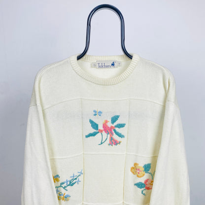 Retro Tulchan Flower Knit Sweatshirt Brown Medium