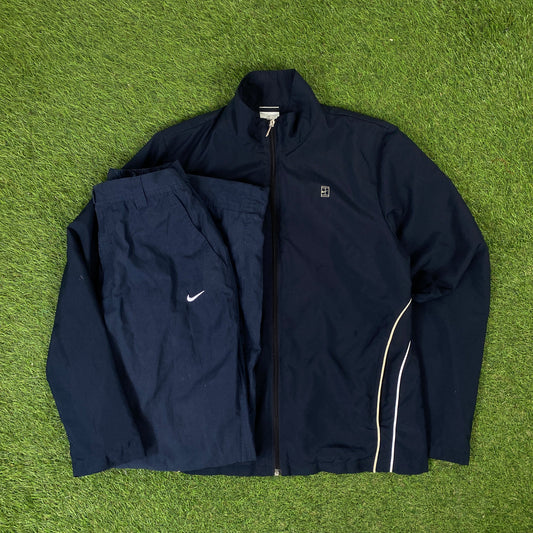 00s Nike Court Piping Windbreaker Jacket + Joggers Set Blue Small
