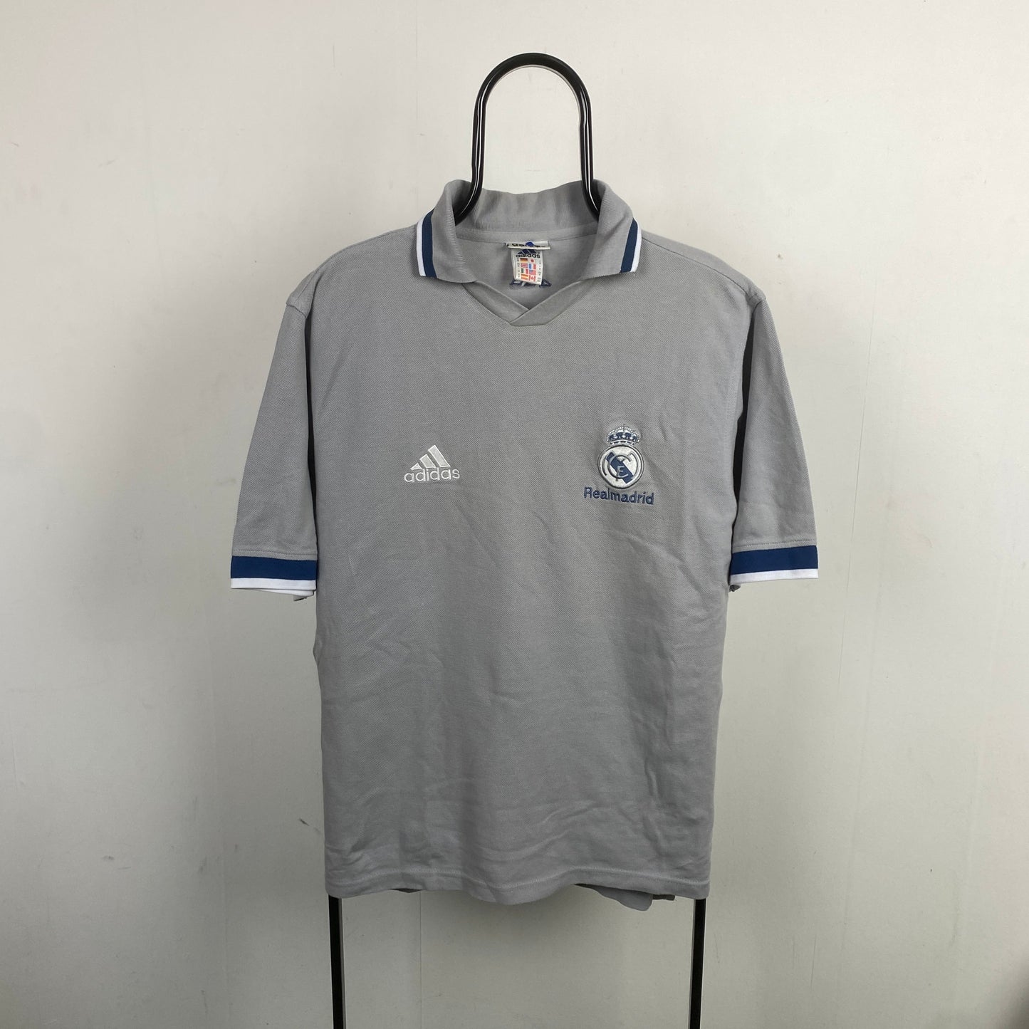 90s Adidas Real Madrid Polo Shirt T-Shirt Grey Medium