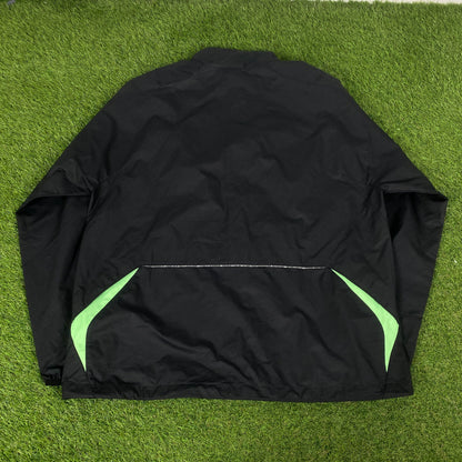 00s Nike Clima Fit Piping Windbreaker Tracksuit Set Jacket + Joggers Black XL