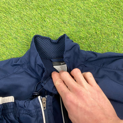 00s Nike Piping Windbreaker Jacket + Joggers Set Blue Small
