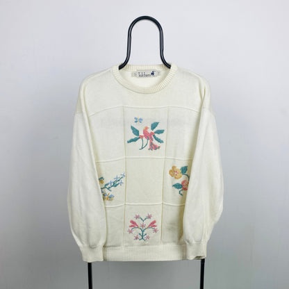Retro Tulchan Flower Knit Sweatshirt Brown Medium