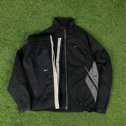 00s Nike Clima-Fit Windbreaker Jacket + Joggers Set Black Small