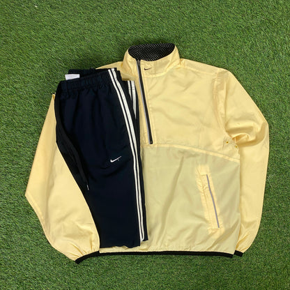 00s Nike Asymmetrical Zip Windbreaker Jacket + Joggers Set Yellow Medium