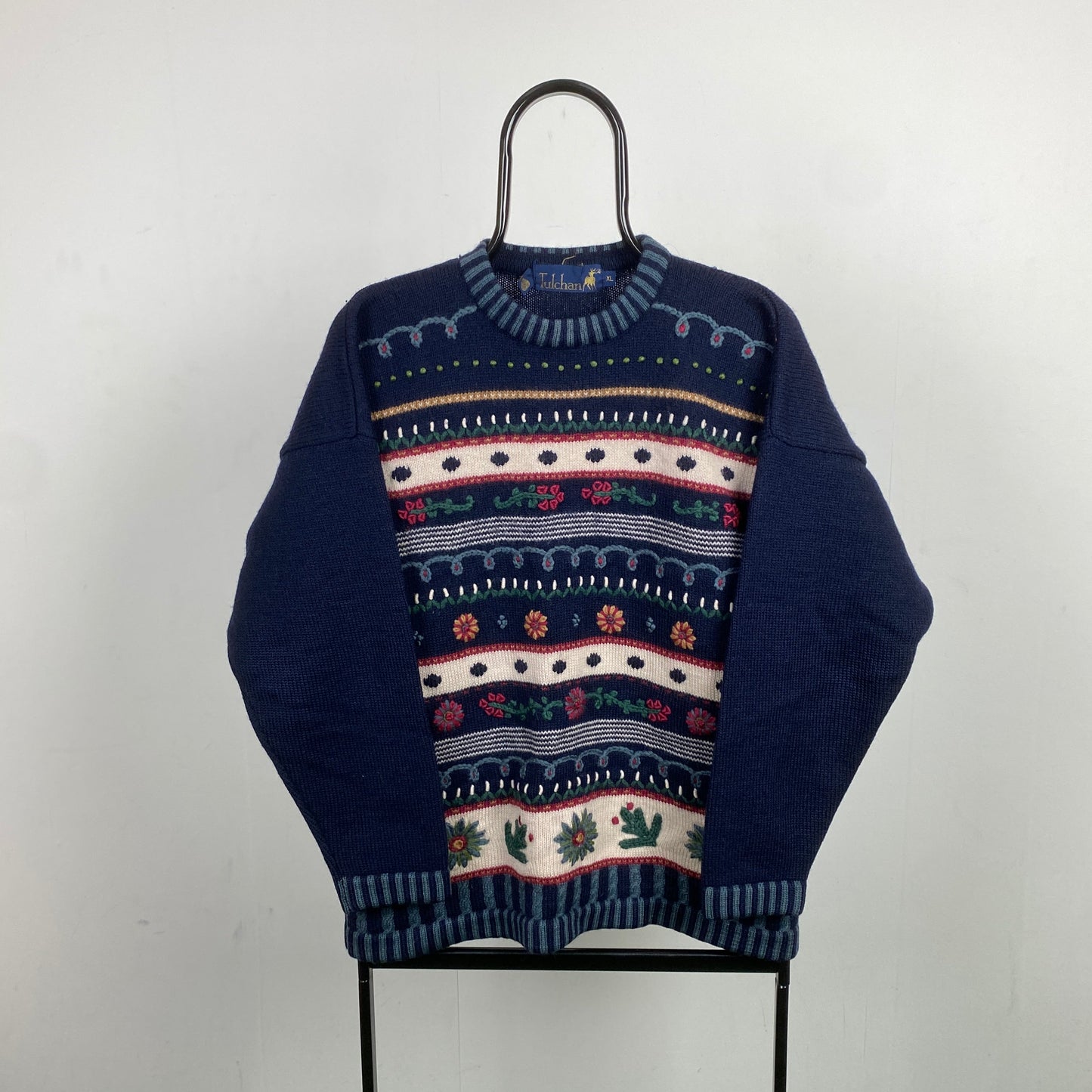 Retro Tulchan Heavyweight Knit Sweatshirt Blue XL