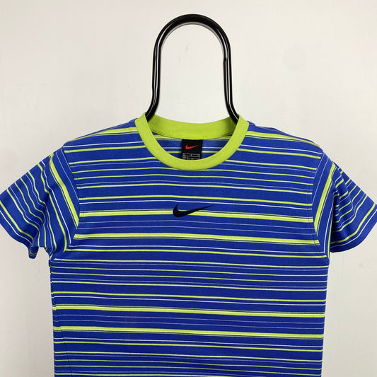 00s Nike Striped T-Shirt Blue XS