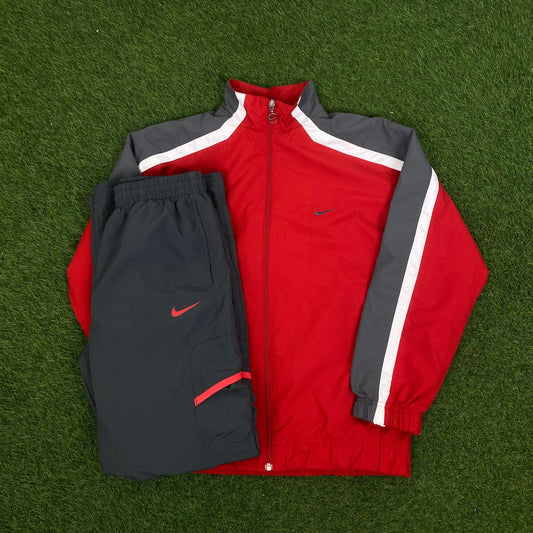 00s Nike Piping Tracksuit Jacket + Joggers Set Red XS