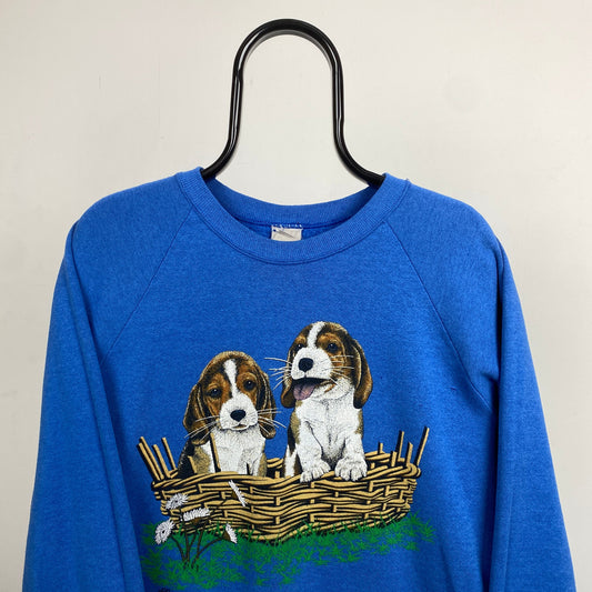 Retro 90s Dog Graphic Sweatshirt Blue Medium