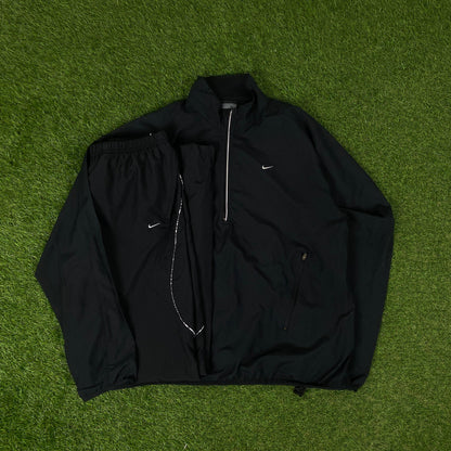 00s Nike Piping Tracksuit Jacket + Joggers Set Black Large