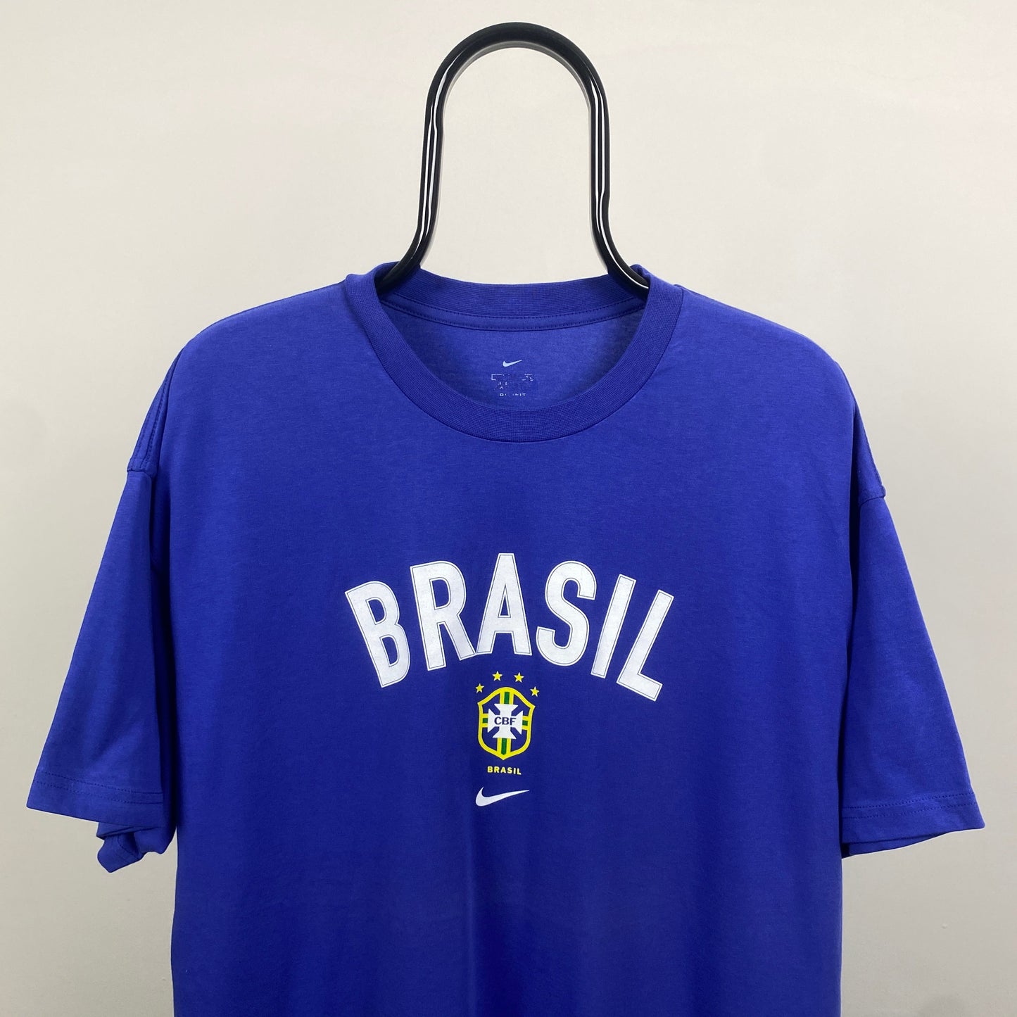 90s Nike Brazil Carlos Football Shirt T-Shirt Blue XL