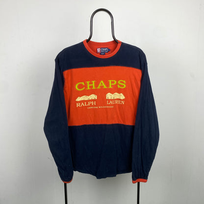Retro Chaps Ralph Lauren Reversible Sweatshirt Orange Blue Small