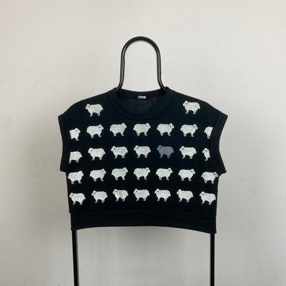 Retro Sheep Knit Sweater Vest Sweatshirt Black XS