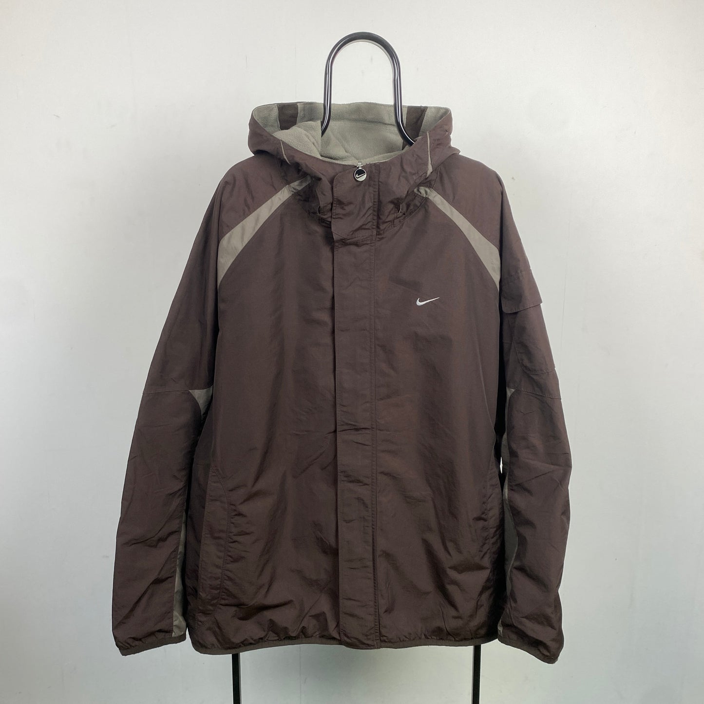 90s Nike Reversible Fleece Coat Jacket Brown XL