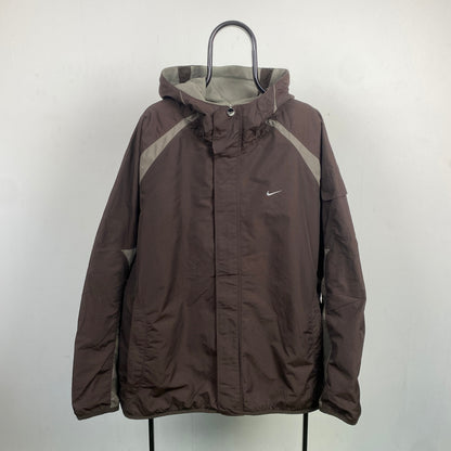 90s Nike Reversible Fleece Coat Jacket Brown XL