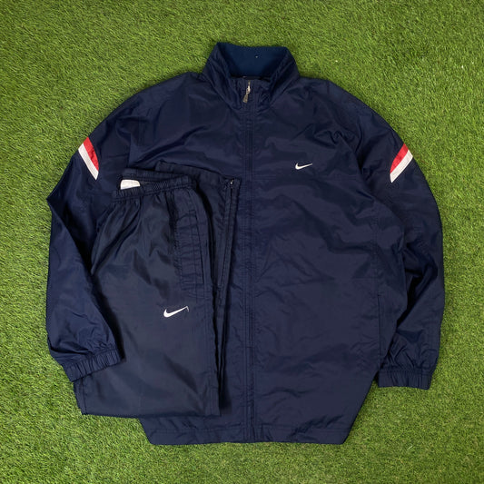00s Nike Piping Windbreaker Tracksuit Set Jacket + Joggers Blue XL