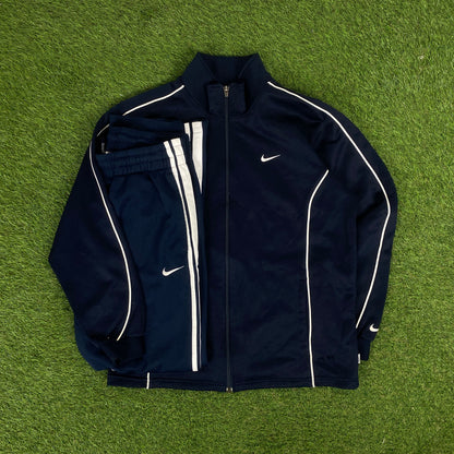 00s Nike Piping Windbreaker Jacket + Joggers Set Blue Small