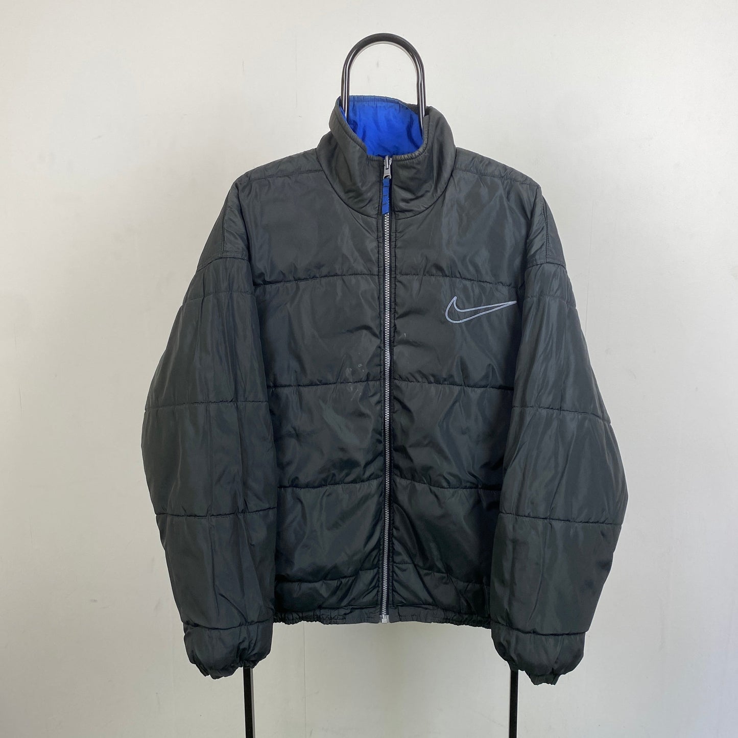 90s Nike Reversible Coat Puffer Jacket Blue Black Medium