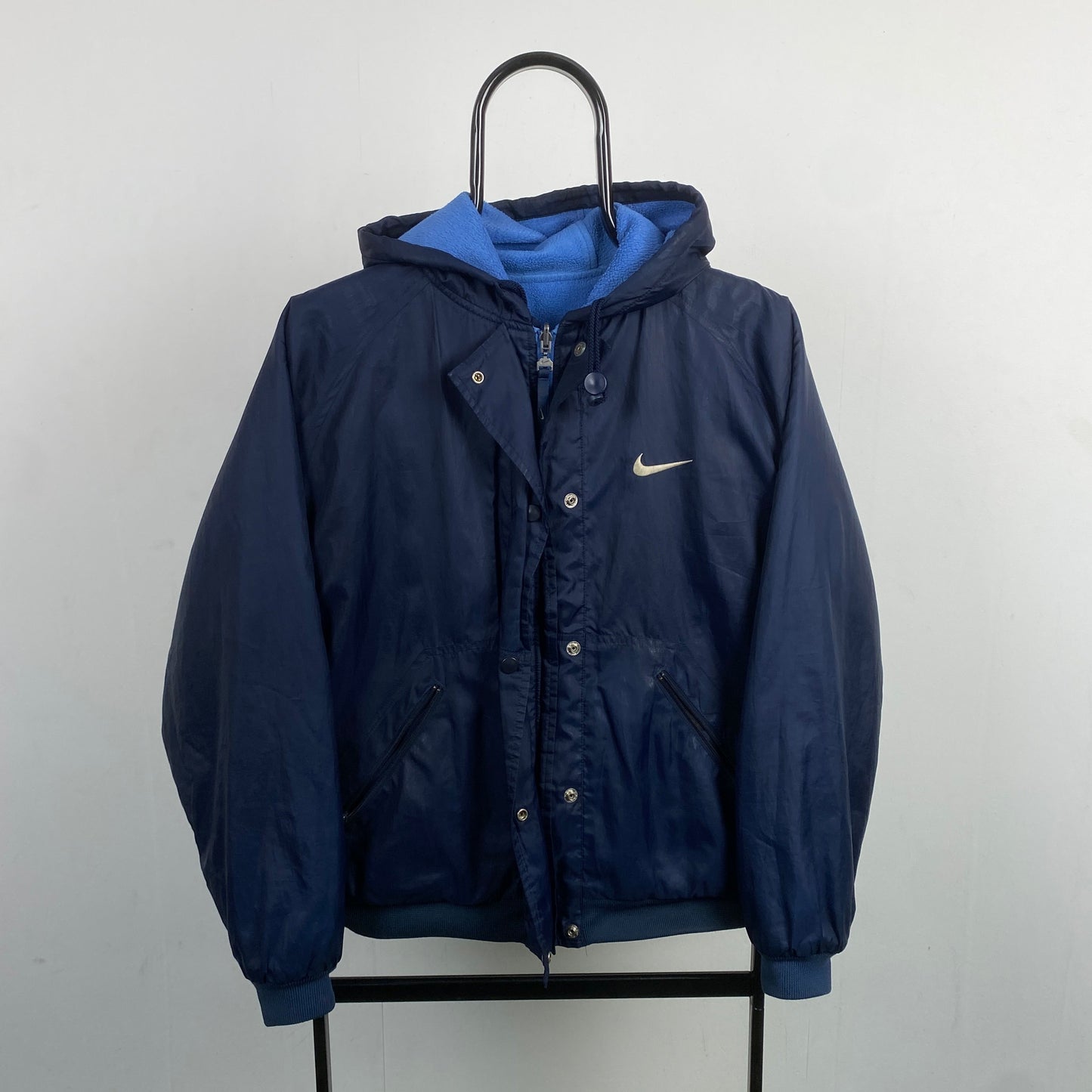 90s Nike Reversible Fleece Coat Jacket Blue Small
