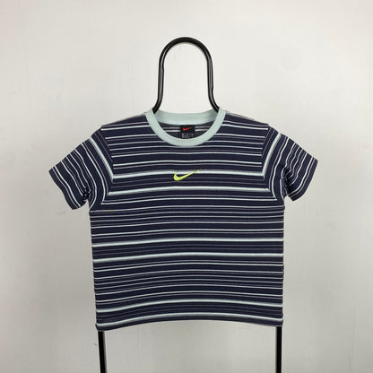 00s Nike Striped T-Shirt Blue XS
