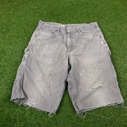 Retro Carhartt Carpenter Shorts Grey Large