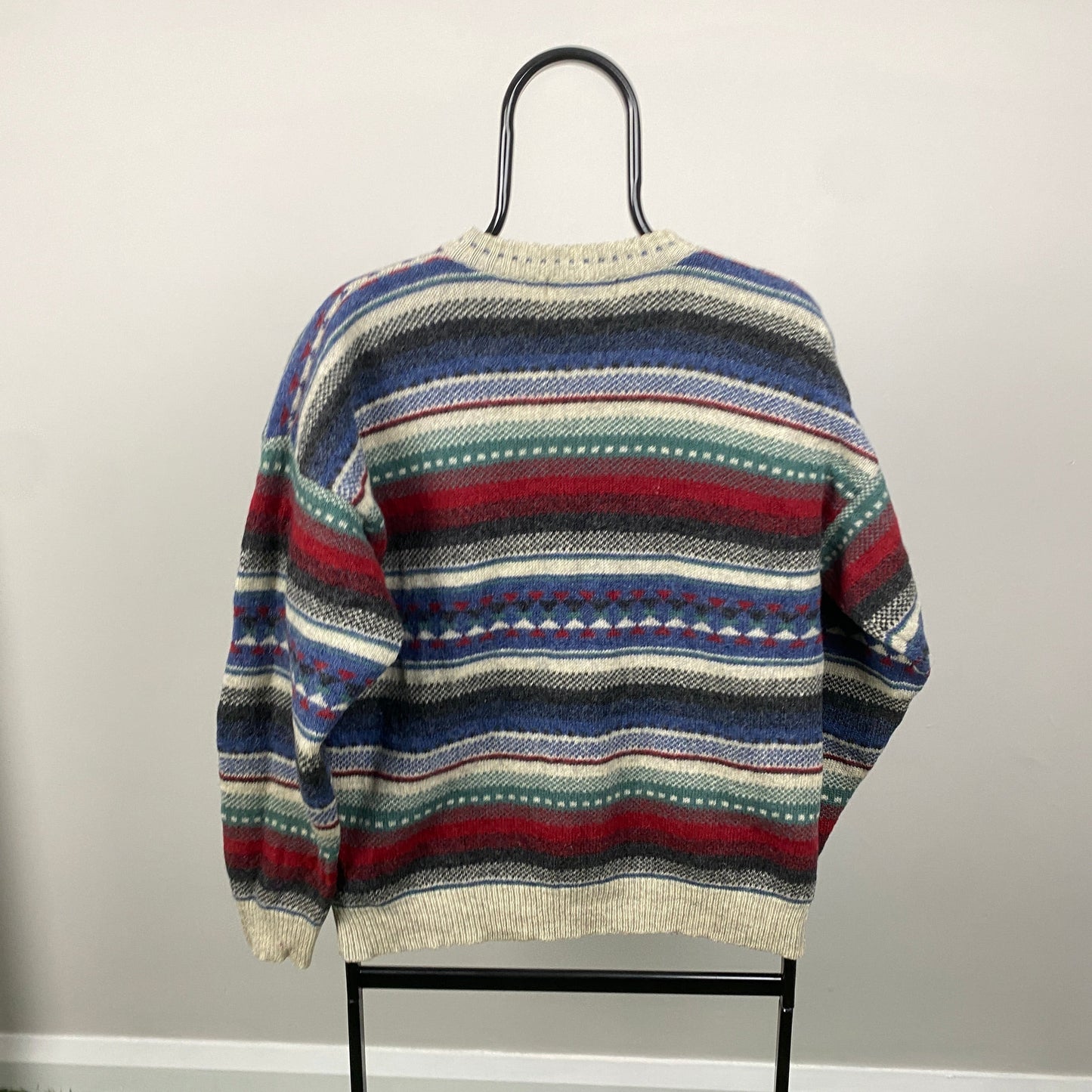 90s Casual Club Striped Wool Sweatshirt Blue Large