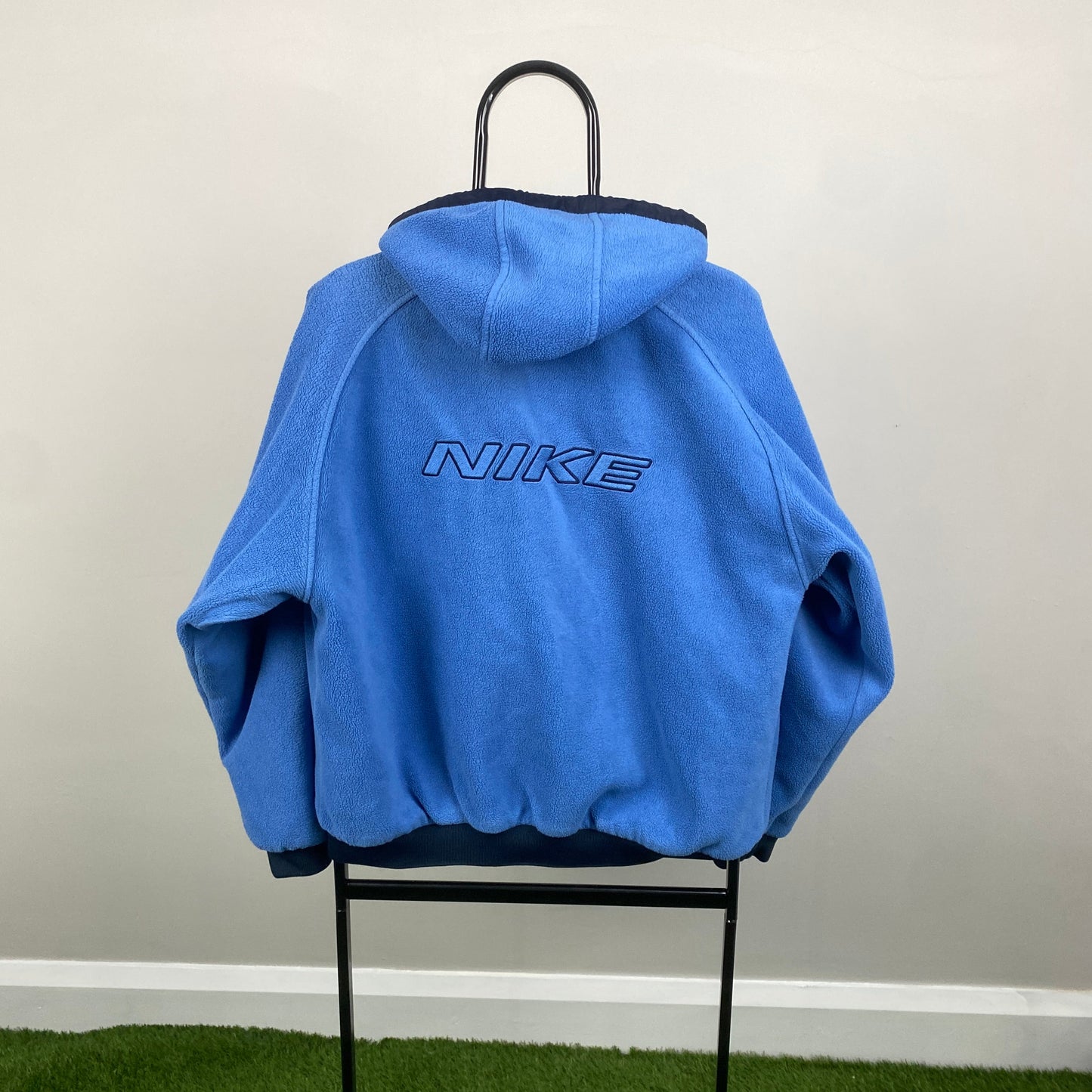 90s Nike Reversible Fleece Coat Jacket Blue Medium