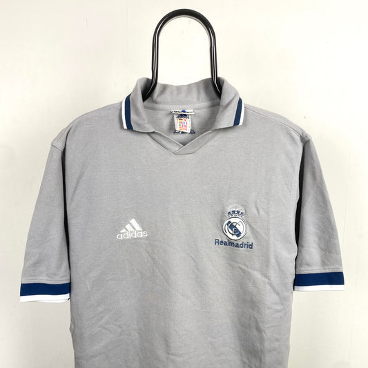 90s Adidas Real Madrid Polo Shirt T-Shirt Grey Medium