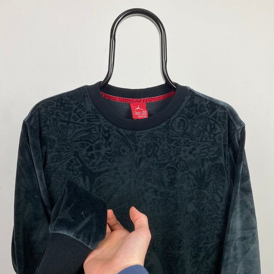 00s Nike Velour Sweatshirt Black Small