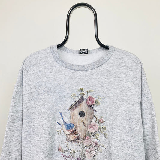 Retro 90s Bird Sweatshirt Grey Large