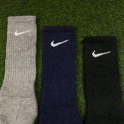 Vintage Nike Socks 3 Pack Grey Blue Black UK12-9