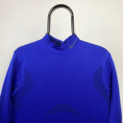 Vintage Nike Pro Mock Neck Long Sleeve T-Shirt Blue Large